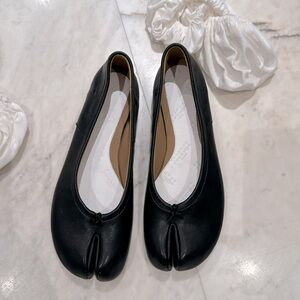 Japanese tabi split toe black leather flats shoes sz 40